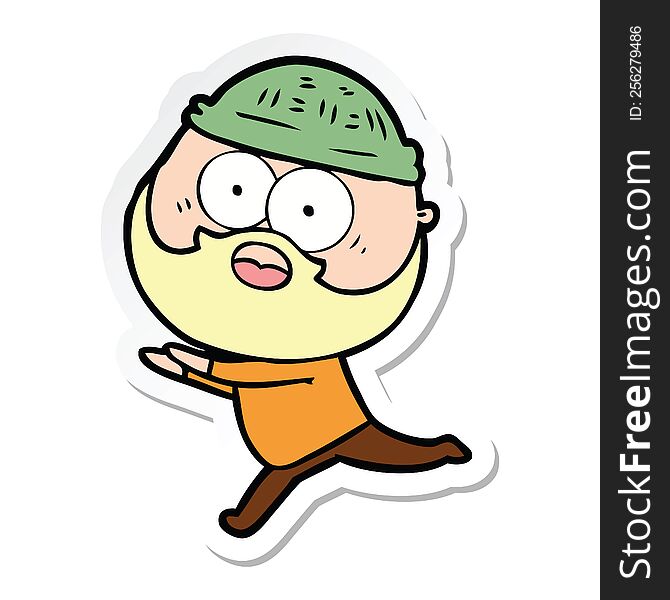 sticker of a cartoon bearded man running away