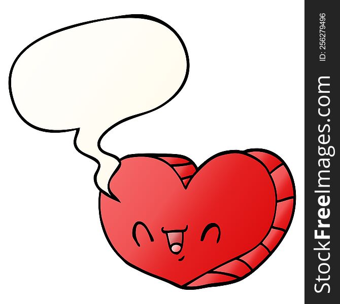 cartoon love heart with speech bubble in smooth gradient style