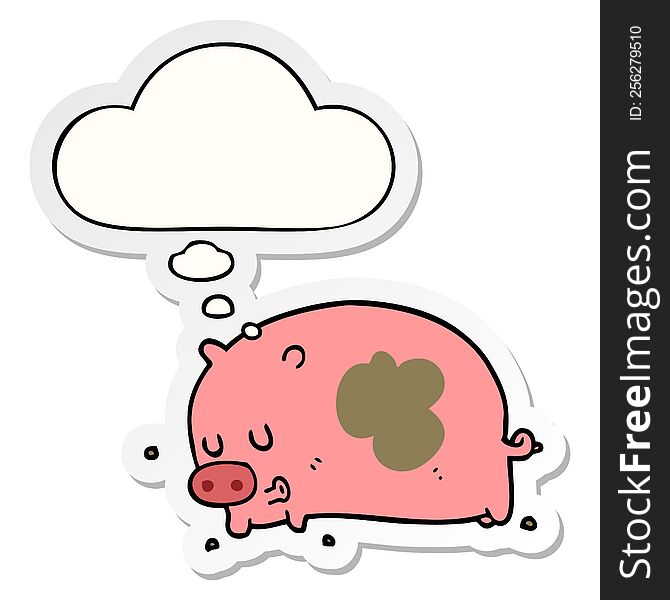 cute cartoon pig with thought bubble as a printed sticker