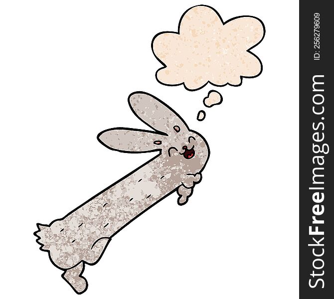 Funny Cartoon Rabbit And Thought Bubble In Grunge Texture Pattern Style