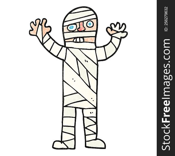 freehand textured cartoon bandaged mummy