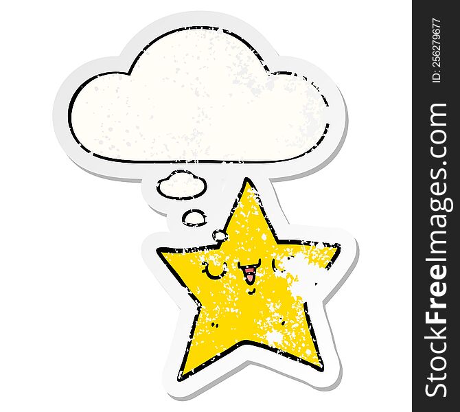 Cartoon Star And Thought Bubble As A Distressed Worn Sticker