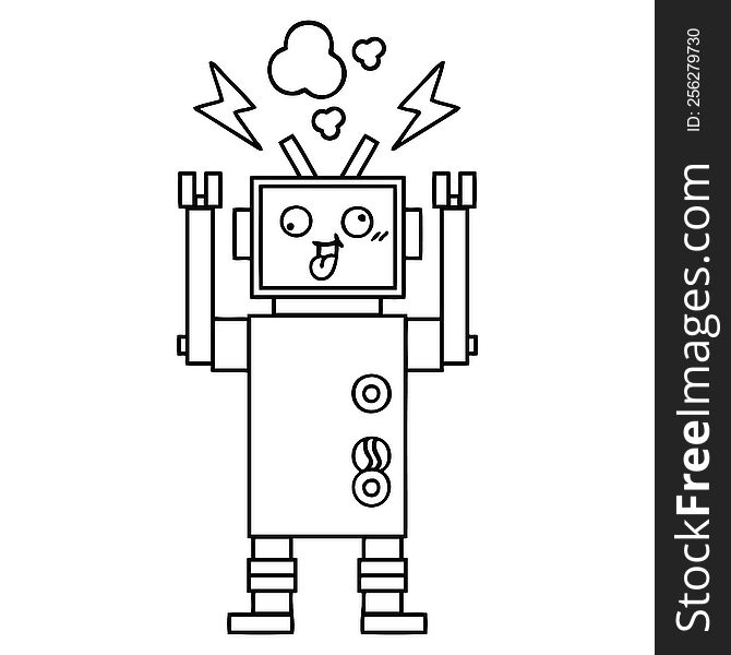 line drawing cartoon of a malfunctioning robot