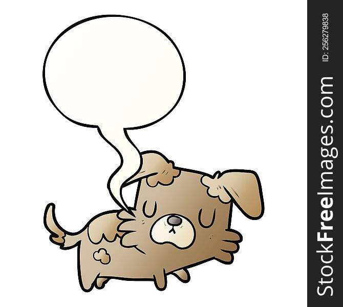 Cartoon Little Dog And Speech Bubble In Smooth Gradient Style