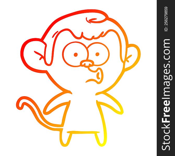 warm gradient line drawing of a cartoon hooting monkey