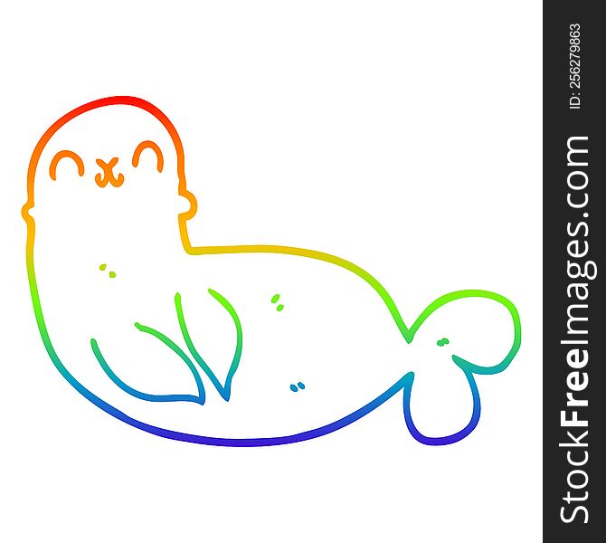 Rainbow Gradient Line Drawing Cartoon Seal