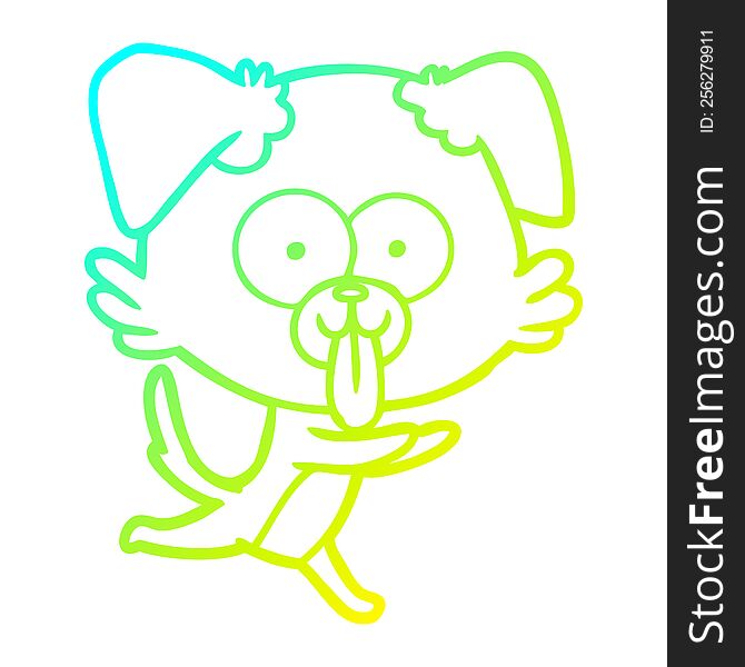 cold gradient line drawing of a cartoon running dog with tongue sticking out