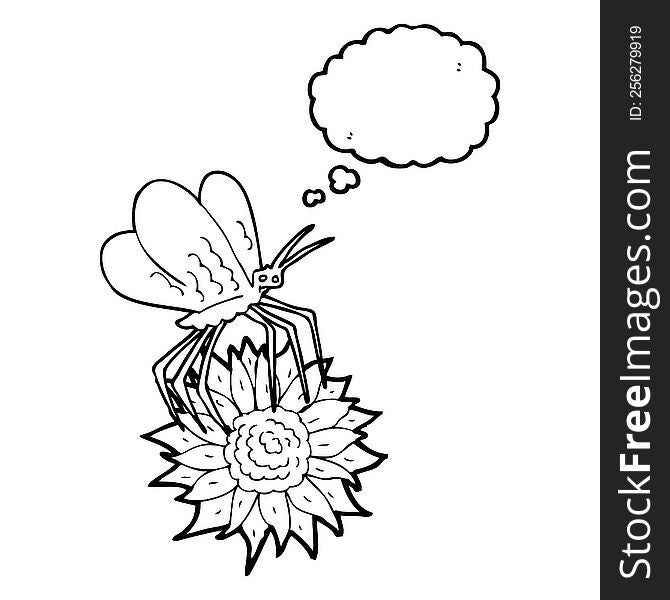 thought bubble cartoon butterfly on flower