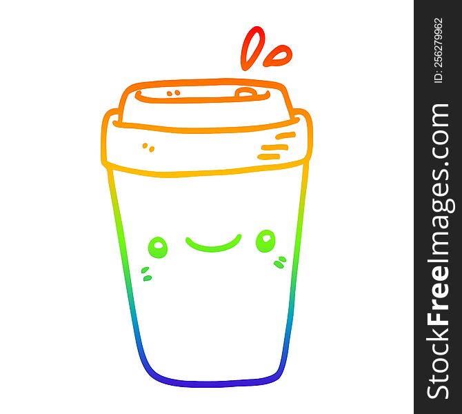 rainbow gradient line drawing of a cartoon takeaway coffee