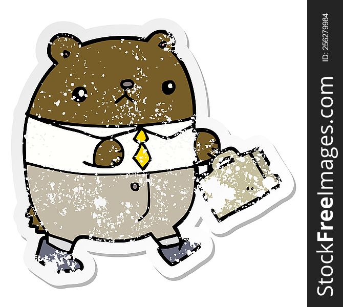 distressed sticker of a cartoon bear in work clothes