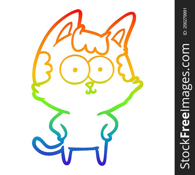 Rainbow Gradient Line Drawing Happy Cartoon Cat