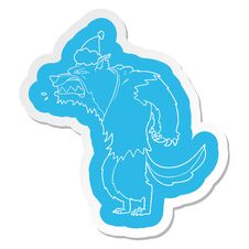 Angry Werewolf Cartoon  Sticker Of A Wearing Santa Hat Royalty Free Stock Image