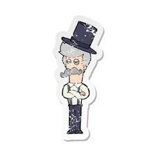 Retro Distressed Sticker Of A Cartoon Man Wearing Top Hat Royalty Free Stock Photo