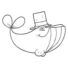Black And White Cartoon Whale Wearing Top Hat Stock Photo