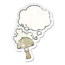 Free Cartoon Mushroom With Spore Cloud And Thought Bubble As A Distressed Worn Sticker Stock Photos - 256287083