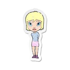 Retro Distressed Sticker Of A Cartoon Shy Girl Stock Photo