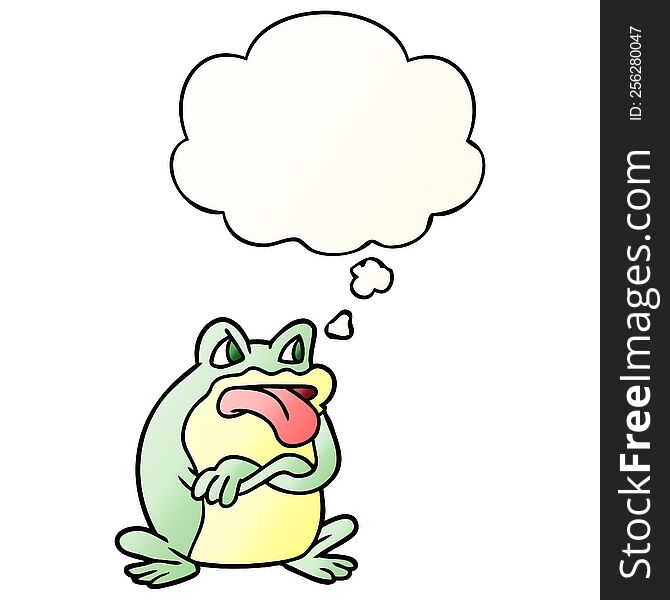 Grumpy Cartoon Frog And Thought Bubble In Smooth Gradient Style