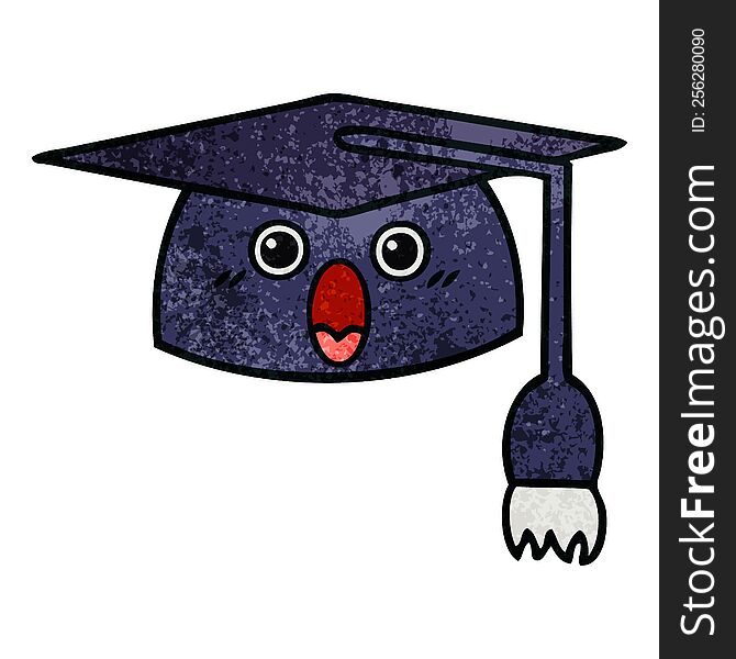 retro grunge texture cartoon of a graduation hat