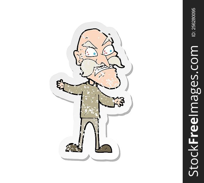 Retro Distressed Sticker Of A Cartoon Angry Old Man