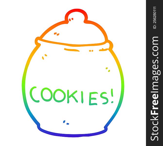 rainbow gradient line drawing of a cartoon cookie jar