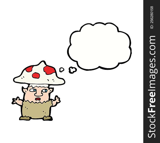 Cartoon Little Mushroom Man With Thought Bubble