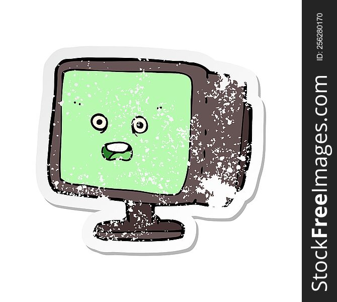 retro distressed sticker of a cartoon computer screen