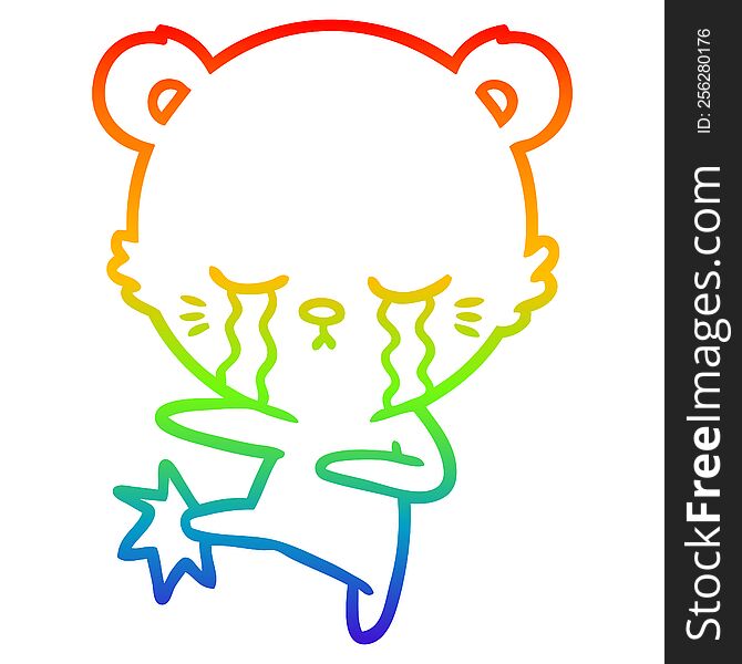 rainbow gradient line drawing crying cartoon polarbear