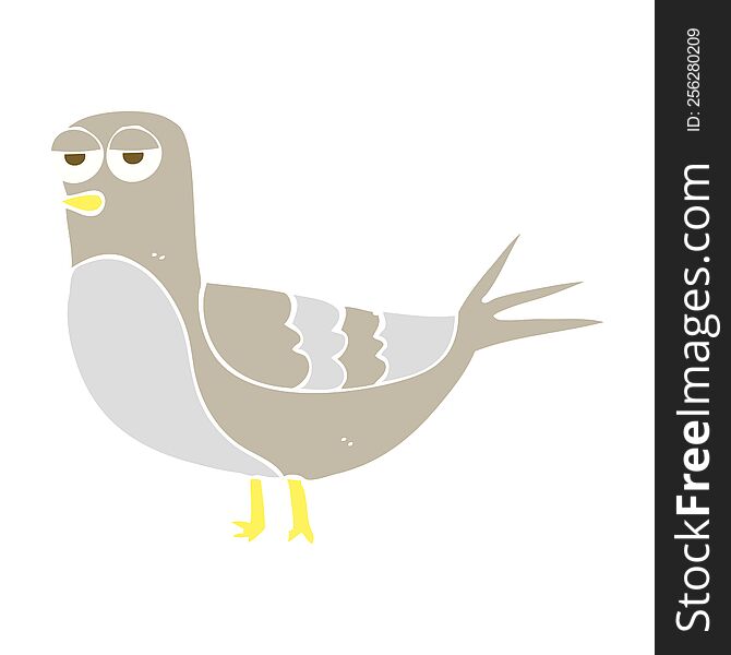 Flat Color Illustration Of A Cartoon Pigeon