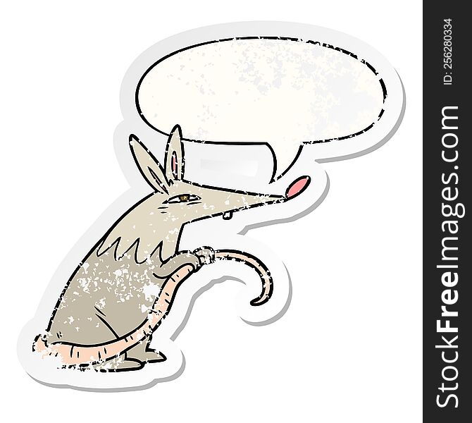 Cartoon Sneaky Rat And Speech Bubble Distressed Sticker