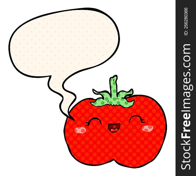 Cartoon Tomato And Speech Bubble In Comic Book Style