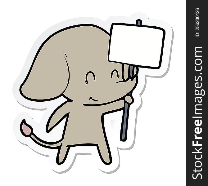 Sticker Of A Cute Cartoon Elephant With Sign