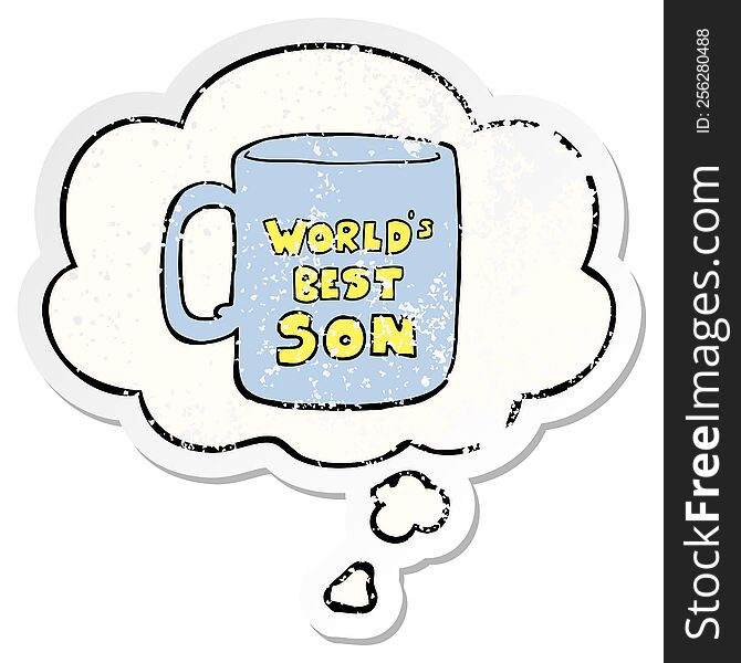 Worlds Best Son Mug And Thought Bubble As A Distressed Worn Sticker