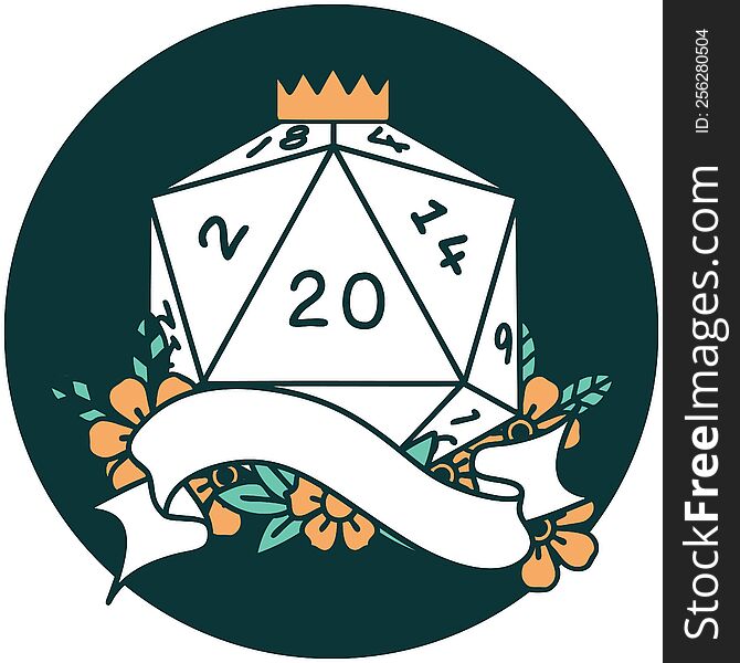 icon of natural twenty D20 dice roll. icon of natural twenty D20 dice roll