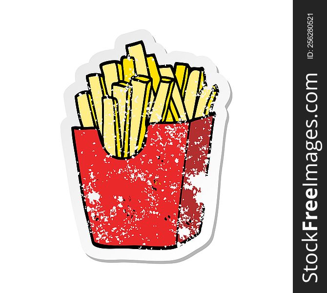 Distressed Sticker Of A Cute Cartoon Box Of Fries