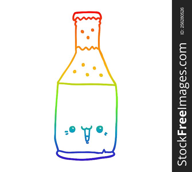 rainbow gradient line drawing of a cartoon beer bottle