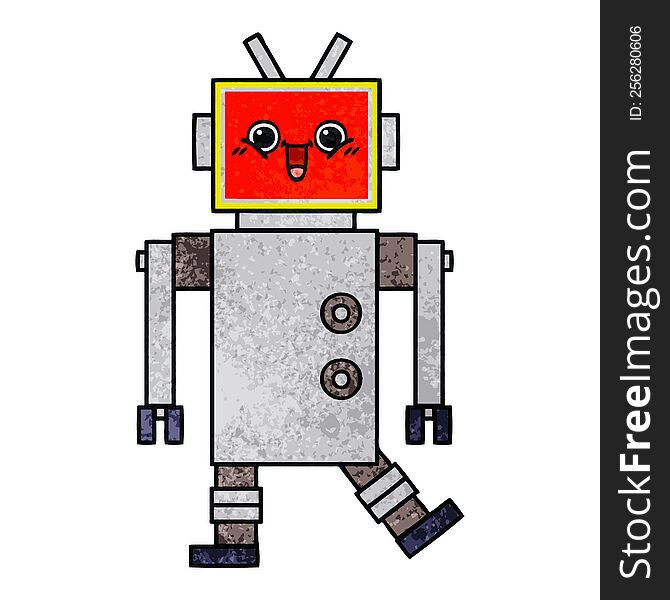 Retro Grunge Texture Cartoon Happy Robot