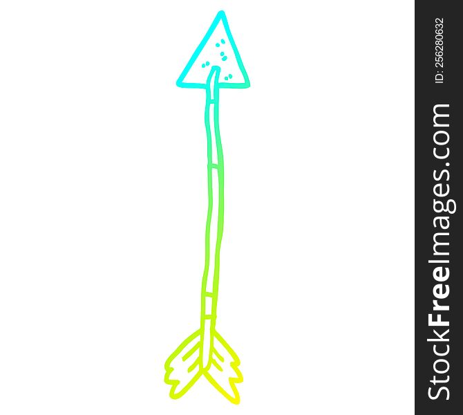 cold gradient line drawing of a cartoon golden arrow