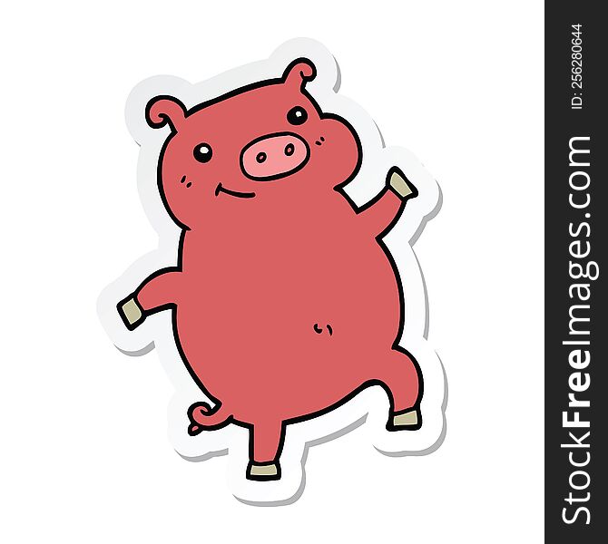 sticker of a cartoon dancing pig