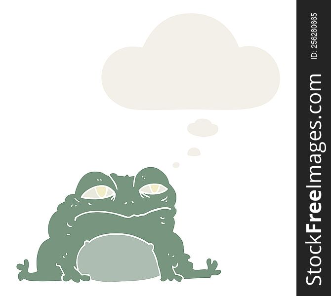 cartoon toad with thought bubble in retro style
