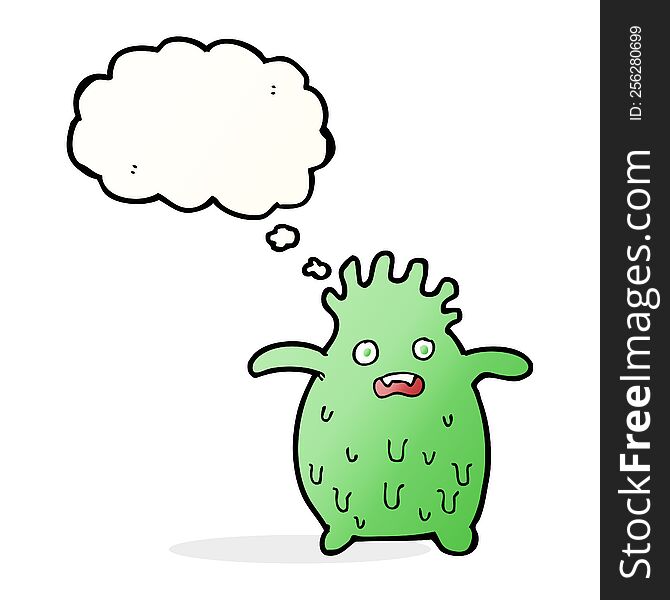 cartoon funny slime monster with thought bubble