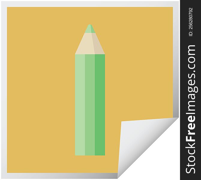 green coloring pencil graphic vector illustration square sticker. green coloring pencil graphic vector illustration square sticker