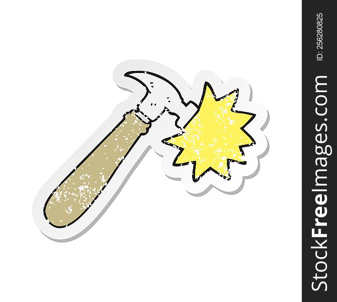 Retro Distressed Sticker Of A Cartoon Hammer