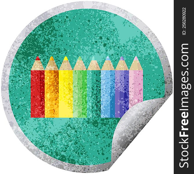color pencils graphic vector illustration circular sticker. color pencils graphic vector illustration circular sticker