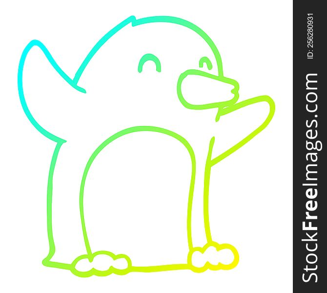 Cold Gradient Line Drawing Cartoon Excited Penguin