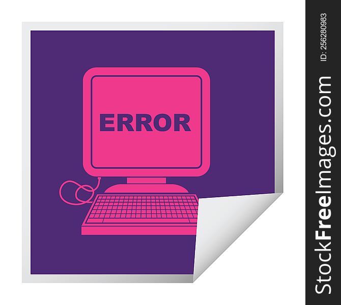 computer error vector illustration square peeling sticker. computer error vector illustration square peeling sticker