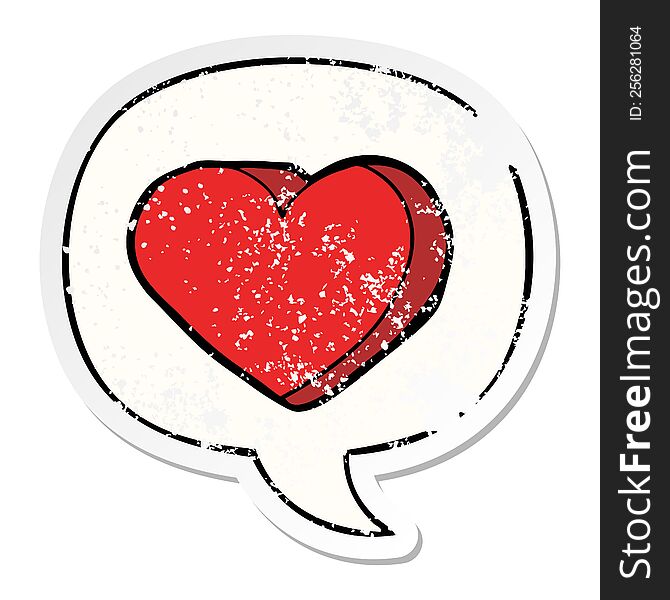 Cartoon Love Heart And Speech Bubble Distressed Sticker