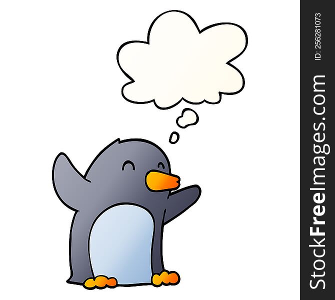 Cartoon Excited Penguin And Thought Bubble In Smooth Gradient Style