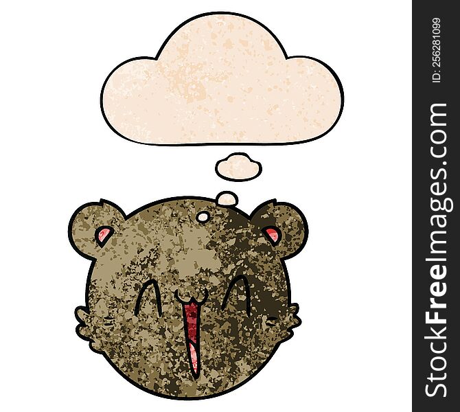 Cute Cartoon Teddy Bear Face And Thought Bubble In Grunge Texture Pattern Style