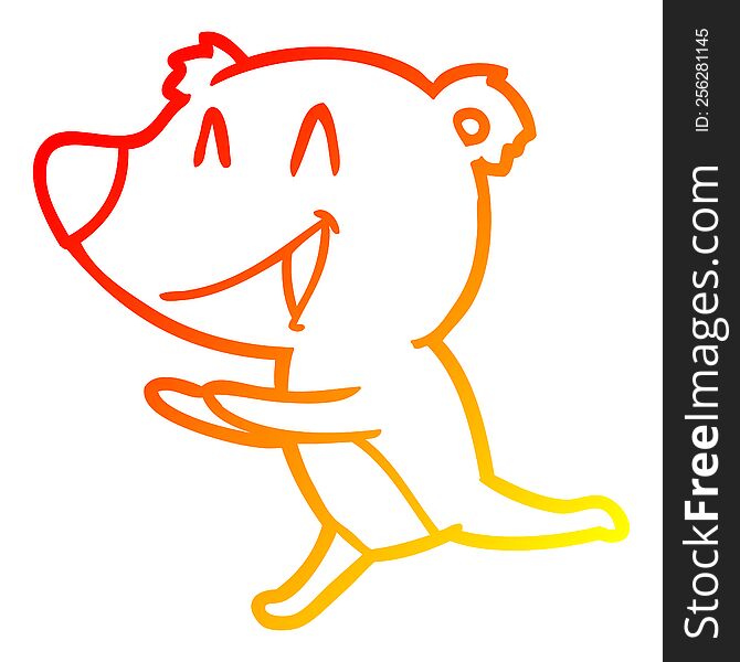 Warm Gradient Line Drawing Running Bear Cartoon