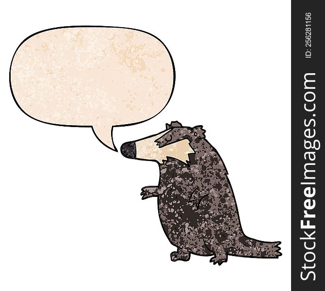 Cartoon Badger And Speech Bubble In Retro Texture Style